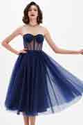 Navy Blue Corset Polyester Bone Tulle Cocktail Dress