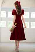 Velvet Vintage Wine Red Engagement Party Dress