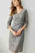 Robe de Soirée Grise Elégante à Manches en Dentelle