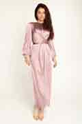New Women's Elegant Empire Waist Long Sleeve Satin Maxi Dress
