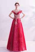 New Red Shiny Beads Tulle Party Evening Dress