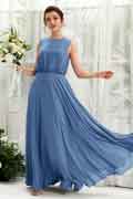 A-Line Chiffon Round Neck Sleeveless Floor-Length Bridesmaid Dress for Wedding Party