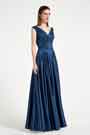 Blau V-Ausschnitt plissiert elegant Party Ballkleid