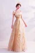 Gold Classic Off Shoulder A-line Evening Dress Prom Gown