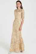 Robe de Soirée Or En Dentelle de Brodée