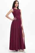 Burgundy Lace Appliques Chiffon Bridesmaid Dress