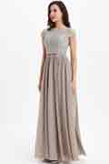 Grey Cap Sleeves Lace Appliques Bridesmaid Dress