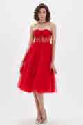 Bright Red Corset Polyester Bone Tulle Party Dress