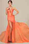 Best Selling Orange Chiffon Ruched bodice Evening Dress