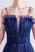 Blue Spaghetti Straps Shiny Tulle Evening Prom Dress