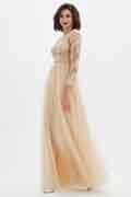 Beige illusion Neckline Lace Appliques Prom Gown Dress