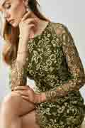 Green Round Long Sleeves Lace Appliques Party Dress / Day Wear