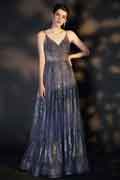 Shiny V-Cut Spaghetti Straps Beads Party Prom Gown