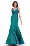 Blue Shiny V-Cut Mermaid Prom Party Dress