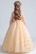 Beige Hochzeitstüll-Blumenmädchen Kleid
