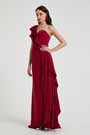 Bordeaux Ein Ruffle Schulter Slit Party Abendkleid
