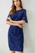Robe de Jour Bleu Marine à Manches Courtes En Dentelle