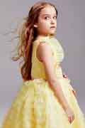 Yellow Sleeveless Flower Girl Dress with Lace Appliques