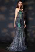 Spaghetti V-Cut Open Back Shiny Sequins Evening Dress