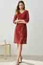 Burgundy V-Cut Half Sleeves Lace Appliques Party / Day Dress