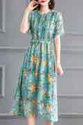 Women's Green Floral Printed Chiffon Holiday Party Maxi Dress