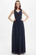 A‑Linien Chiffon‑Brautjungfernkleid mit V‑Ausschnitt, ärmellos und bodenlang für Hochzeiten