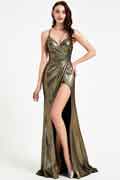 Robe de Soirée En Or Brillante Avec Fendue Haute