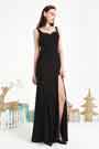 Robe de Soirée Noires à Bretelles Avec Fente