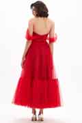 Robe de Soirée En Tulle Rouge à Épaules Découverte