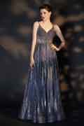 Shiny V-Cut Spaghetti Straps Beads Party Prom Gown