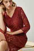Robe de Soirée Bordeaux à Manches Elégantes En Dentelle