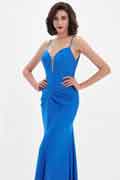 Blue Spaghetti V-Cut Mermaid Party Evening Dress