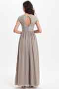 Grey Cap Sleeves Lace Appliques Bridesmaid Dress