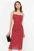 New Summer Spaghetti Red Polka Dot Dress Pencil Dress