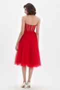 Bright Red Corset Polyester Bone Tulle Party Dress