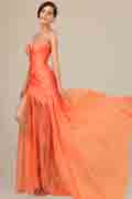 Best Selling Orange Chiffon Ruched bodice Evening Dress
