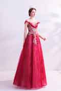New Red Shiny Beads Tulle Party Evening Dress