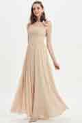 Beige One Shoulder Wedding Party Bridesmaid Dress