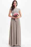 Grey Cap Sleeves Lace Appliques Bridesmaid Dress