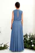 A-Line Chiffon Round Neck Sleeveless Floor-Length Bridesmaid Dress for Wedding Party