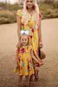 New Mommy and Me Boho Yellow Floral Summer Holiday Dress