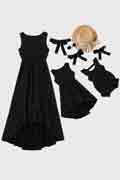 Mommy and Me Summer Sleeveless Matching Maxi Dresses Outfit with Headb