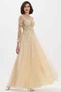 Beige illusion Neckline Lace Appliques Prom Gown Dress