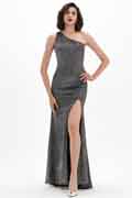 Sexy Shiny Sequins One Shoulder High Slit Evening Dress