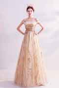 Gold Classic Off Shoulder A-line Evening Dress Prom Gown