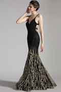 New V-Cut Gradient Black-Gold Shiny Party Evening Dress