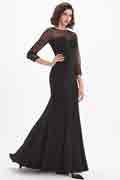 Black Illusion Bodice Long Sleeves Party Dress