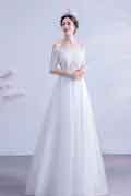 Sexy OFF Shoulder Sleeves White Tulle Wedding Dress