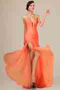 Best Selling Orange Chiffon Ruched bodice Evening Dress