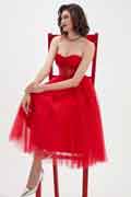 Bright Red Corset Polyester Bone Tulle Party Dress